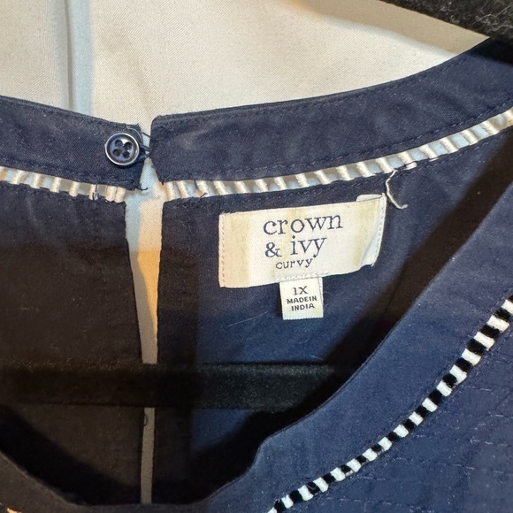 crown & ivy Navy Embroidered Peasant Blouse - Picture 2 of 8